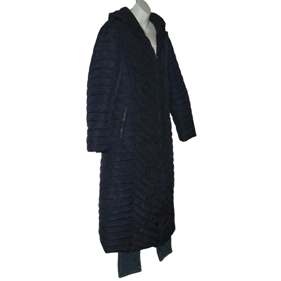 Elora Coat Puffer Long Full Length Warm Ski Winter Vacation Navy Blue Heavy Hood - Picture 3 of 16